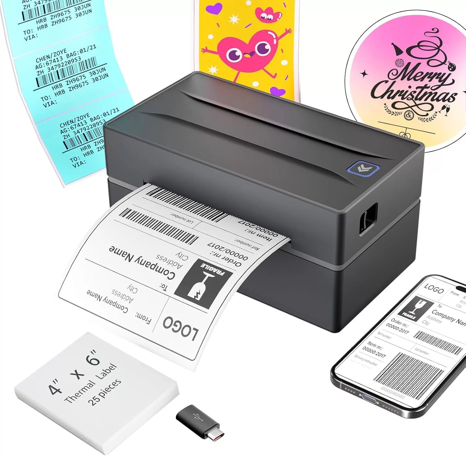 Black NULLTONEX Y813 4x6 Bluetooth Thermal Shipping Label Printer